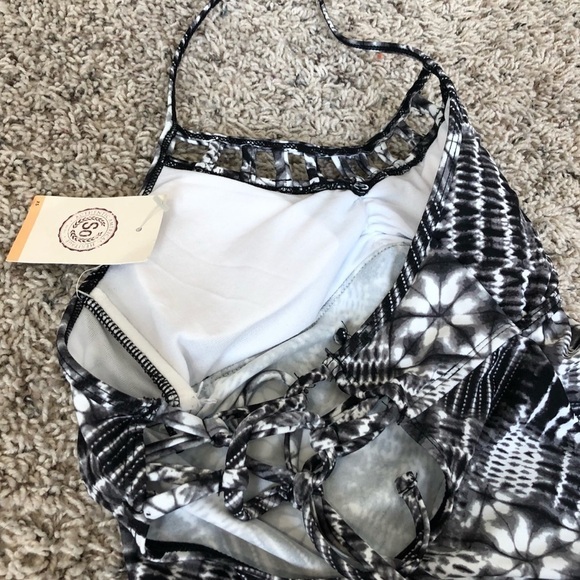 🆕 SO tie dye black halter tankini swim top xs - Picture 4 of 8